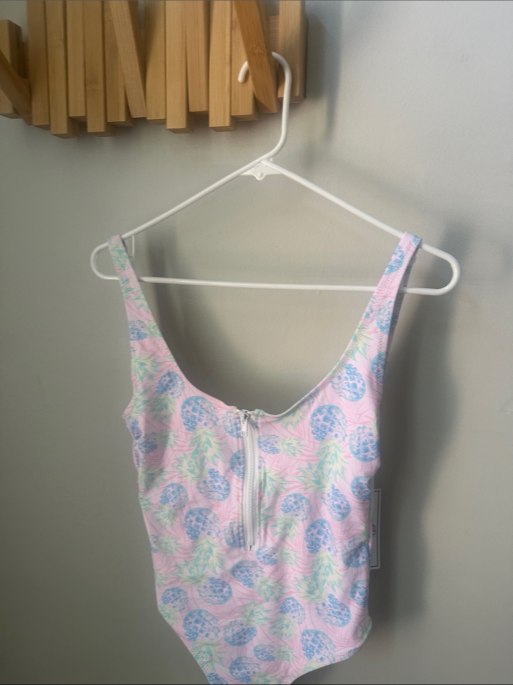 USA Palm Pink Pineapple-Print One-Piece Swimsuit with Front Zip